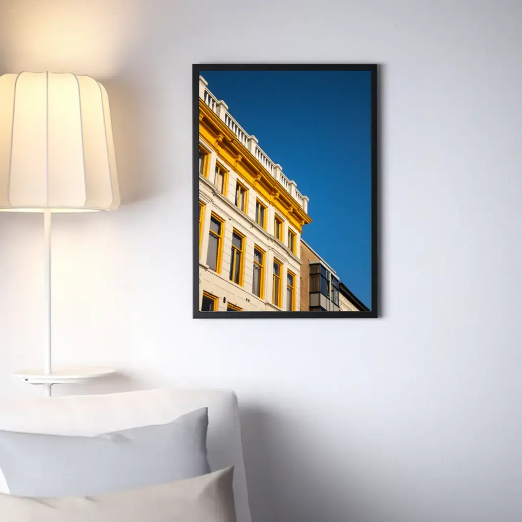 Vibrant Yellow and White Building Portrait 50/70cm