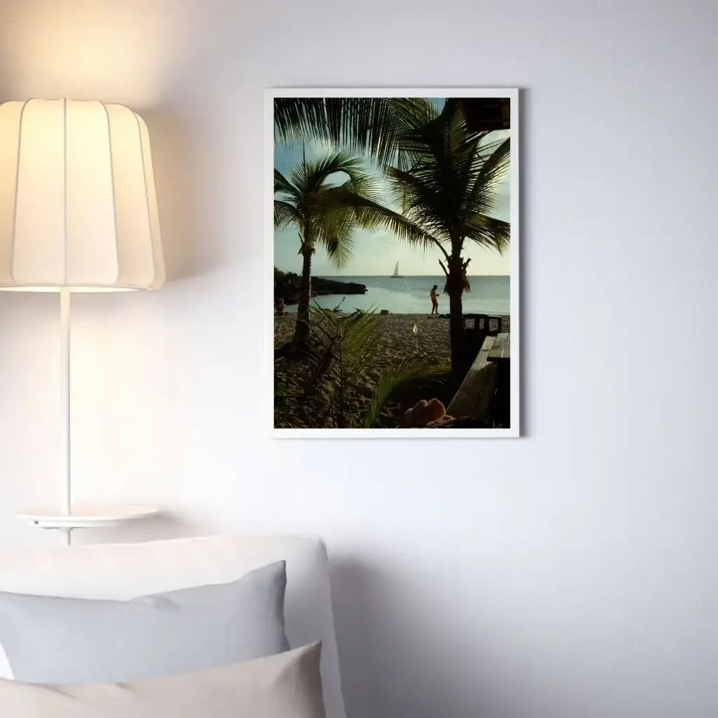 Tropical beach scene - 50/70cm (White, With frame)