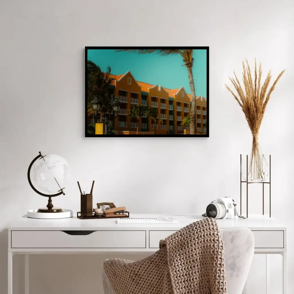 Vibrant Coastal Architecture Portrait – 50/70cm