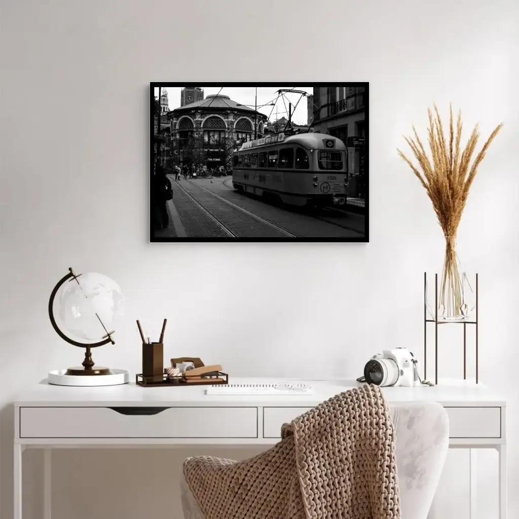 Vintage Stadstram Zwart-Wit Portret – 50/70cm